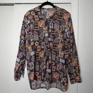 Vintage Capacity Rayon Button Down Shirt‎ Geometric Abstract Print Size L